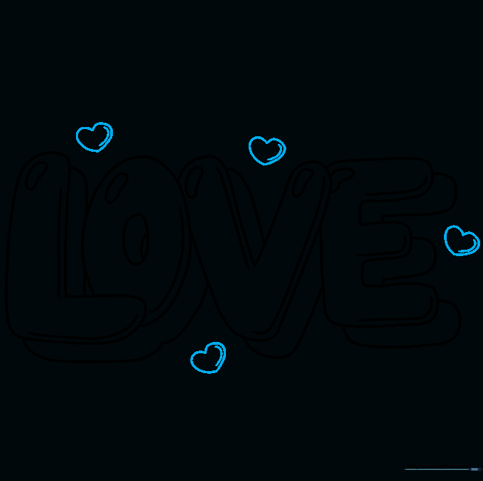 Adding small decorative bubble hearts around the word Love.