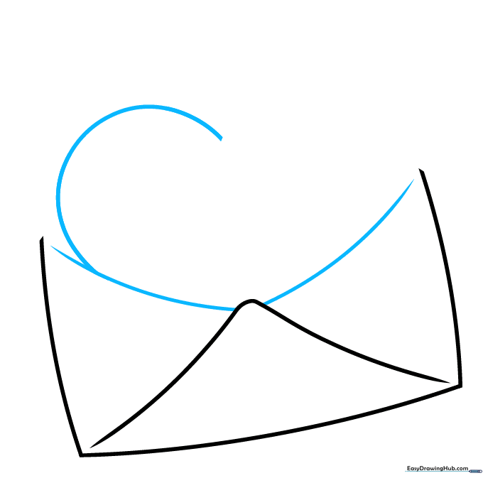 Envelope with a curved line starting the base of a heart shape.
