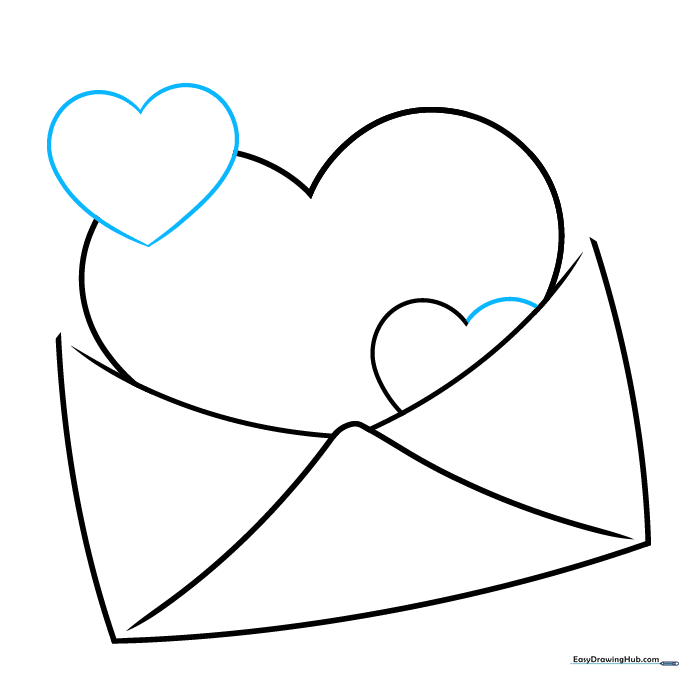 Two small hearts overlapping each other near the main heart.