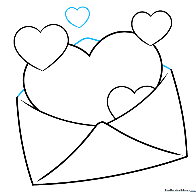 Envelope with completed flap details and an extra heart floating above.