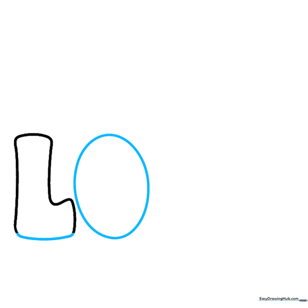 Drawing a block letter L and an oval shape for the letter O.