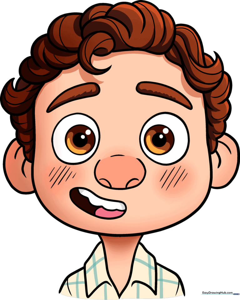 A colorful, finished illustration of the character Luca, ready for young artists to replicate.