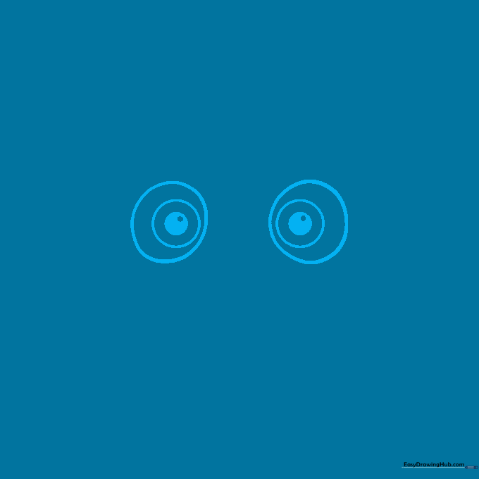 Close-up of two hand-drawn cartoon eyes with circular pupils on a white background.