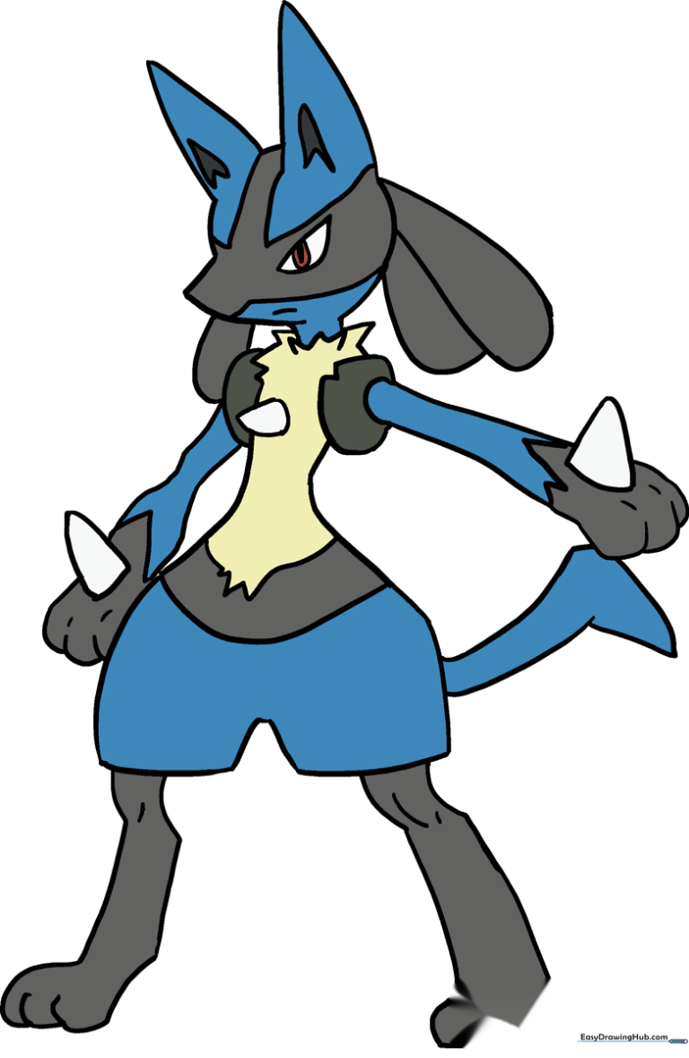 Full-color illustration of the finished Lucario drawing