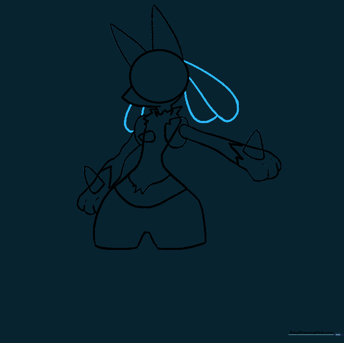 Adding the flowing hair strands to the back of Lucario's head