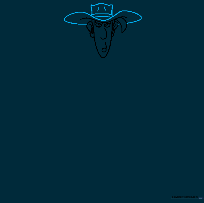 The completed cowboy hat with band details added to the character.