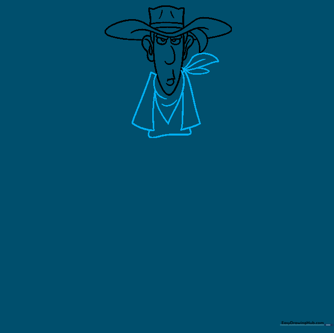 Sketch showing the addition of the bandana, knot, and vest outline.