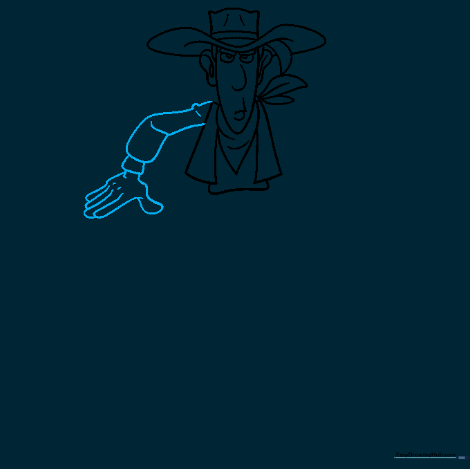 Drawing the first arm and sleeve using overlapping curved lines.