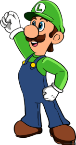 Full-body illustration of Luigi from Super Mario Bros, ready for coloring.