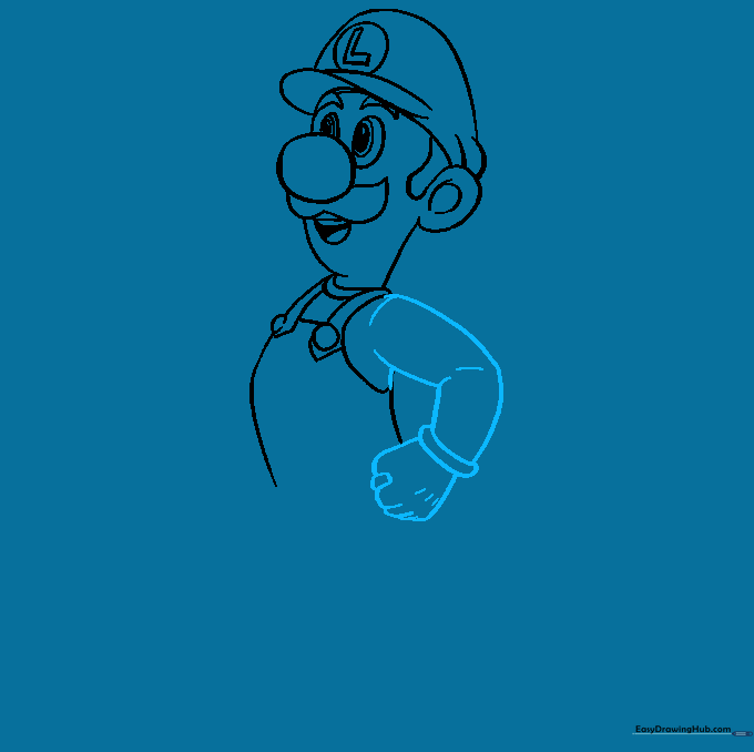 Luigi's arm bent at the elbow with a clenched fist.