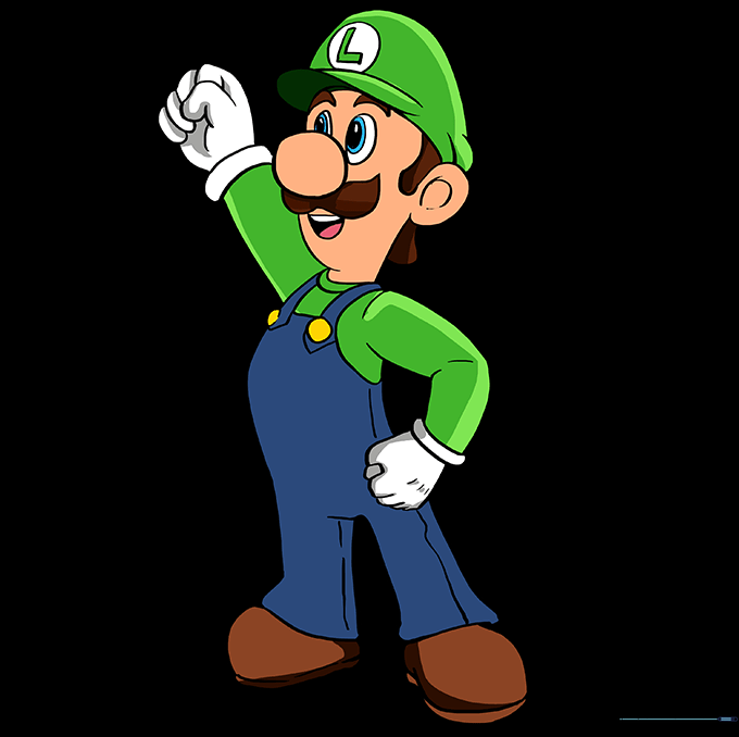 Fully colored Luigi character in his classic green and blue outfit.