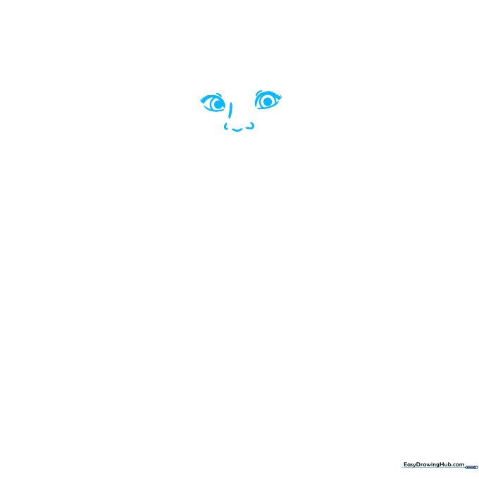 Close-up sketch of Luisa's eyes and nose structure on white background.
