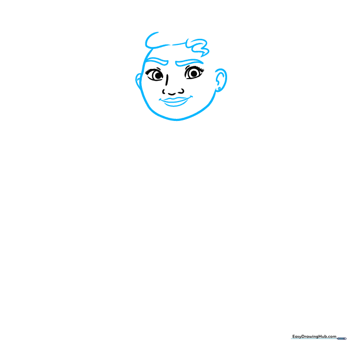 Sketch of Luisa's face showing hair curls, eyebrows, and smiling mouth.