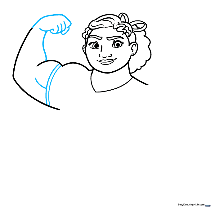 Detailed sketch showing Luisa's arm, fist, and sleeve detail.