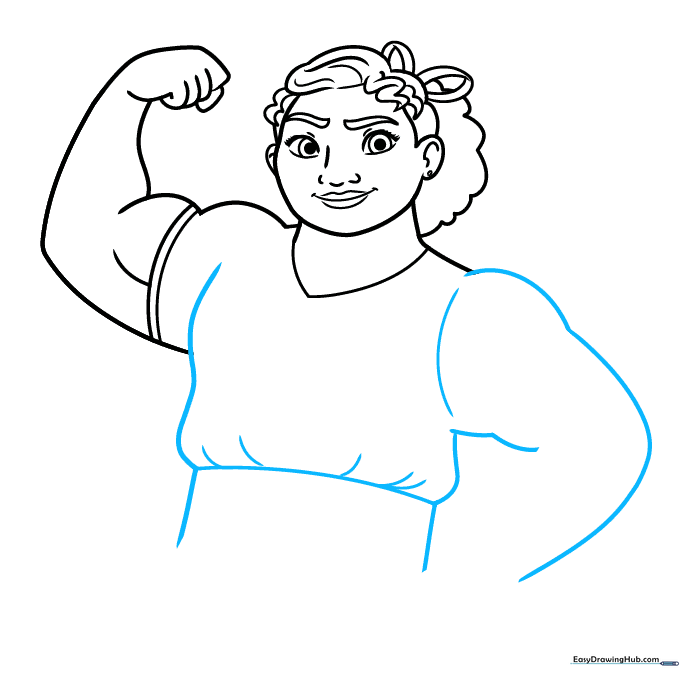 Sketch of Luisa's torso and the beginning of her skirt.