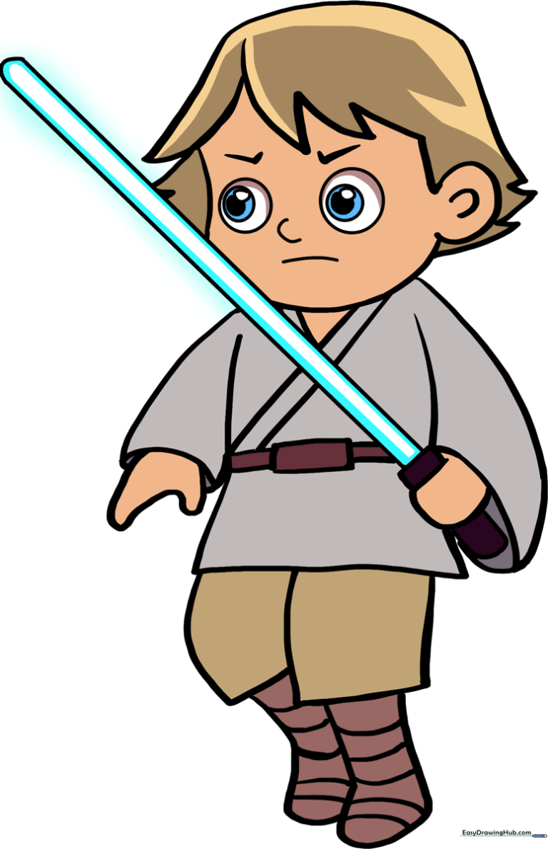 Final colored illustration of Luke Skywalker holding a lightsaber, ready for print or display.