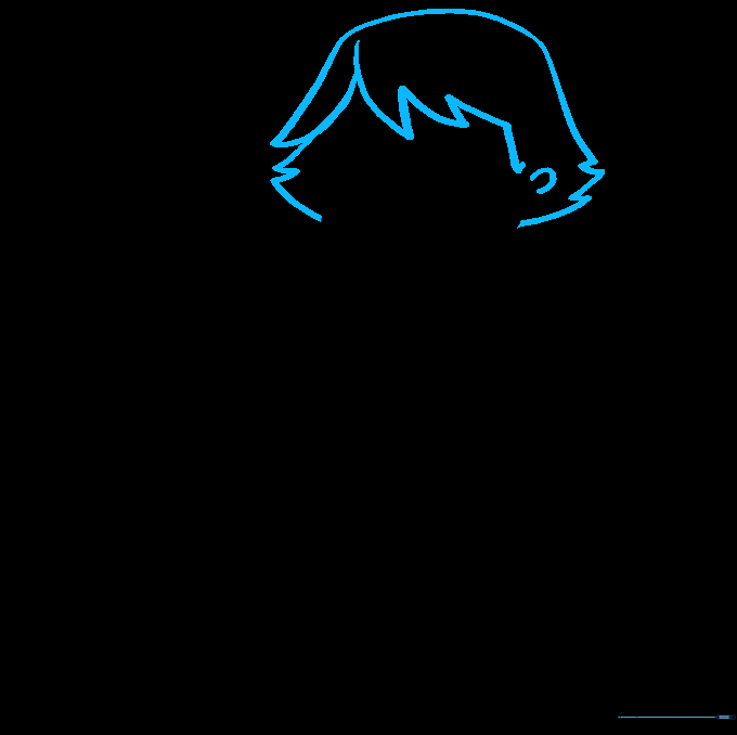 Drawing Luke Skywalker's hair with jagged, layered lines and inner ear detail.