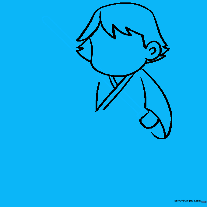 Adding the lightsaber handle and long blade to Luke Skywalker's hand.