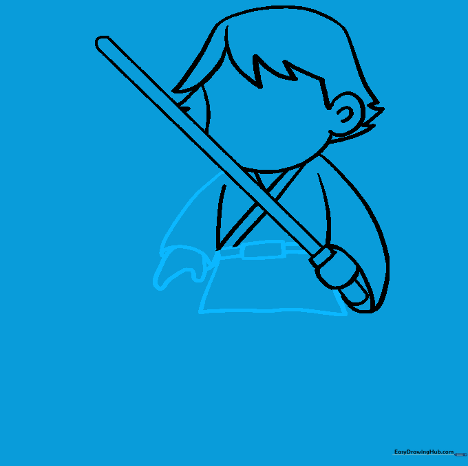 Drawing the belt and second arm on the Luke Skywalker character.