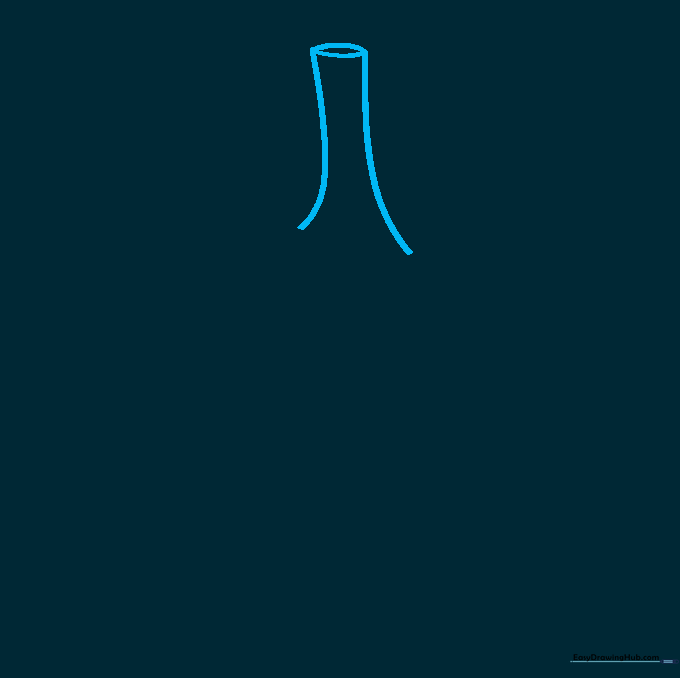 Sketching the central trachea windpipe with a narrow oval top and two downward curving lines.