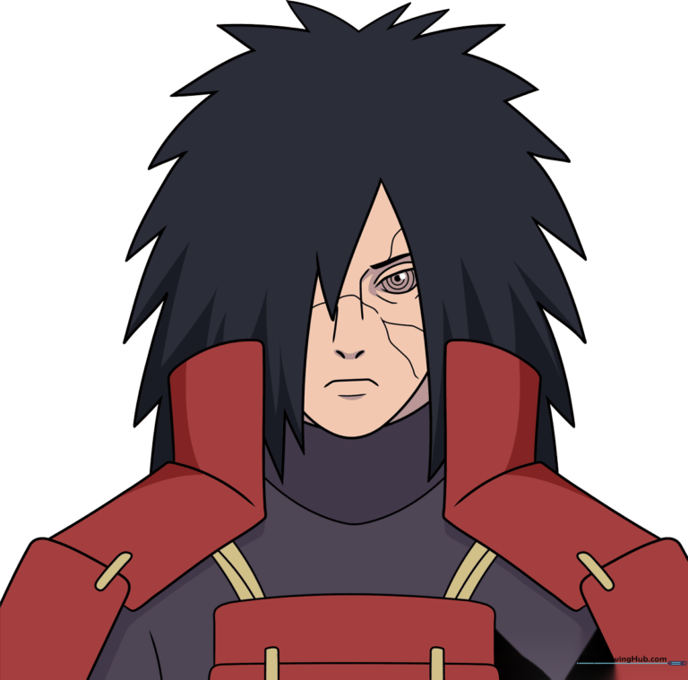 High-quality colored drawing of Madara Uchiha, showcasing his iconic armor and intense gaze.
