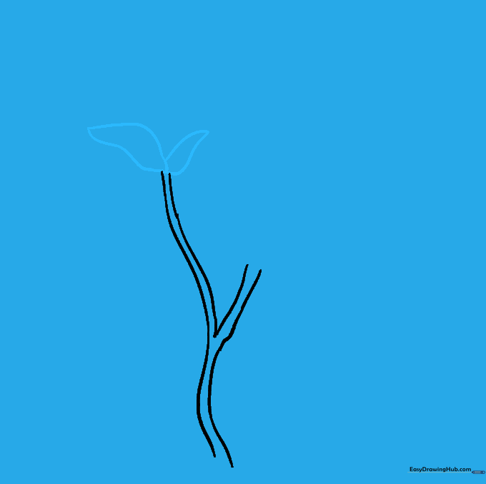 Two irregular curved shapes added to the end of the branch to form the flower base.