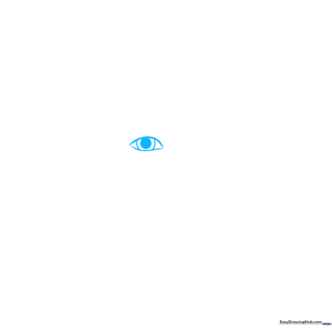 Close-up sketch of a single eye with a dark pupil and curved eyelid lines.
