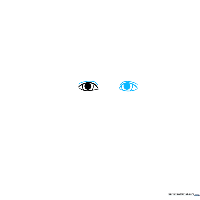 Sketch showing two symmetrical eyes with eyelid creases added.