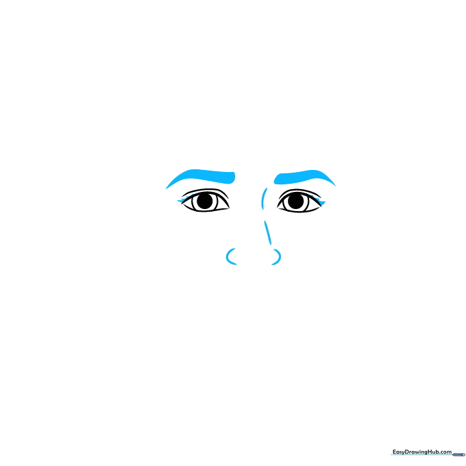 Sketch of eyes with added thick eyebrows and small eyelash details.