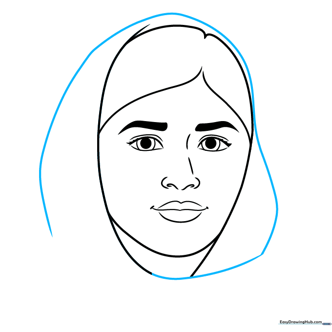The completed outline of the hijab wrapping around the head.