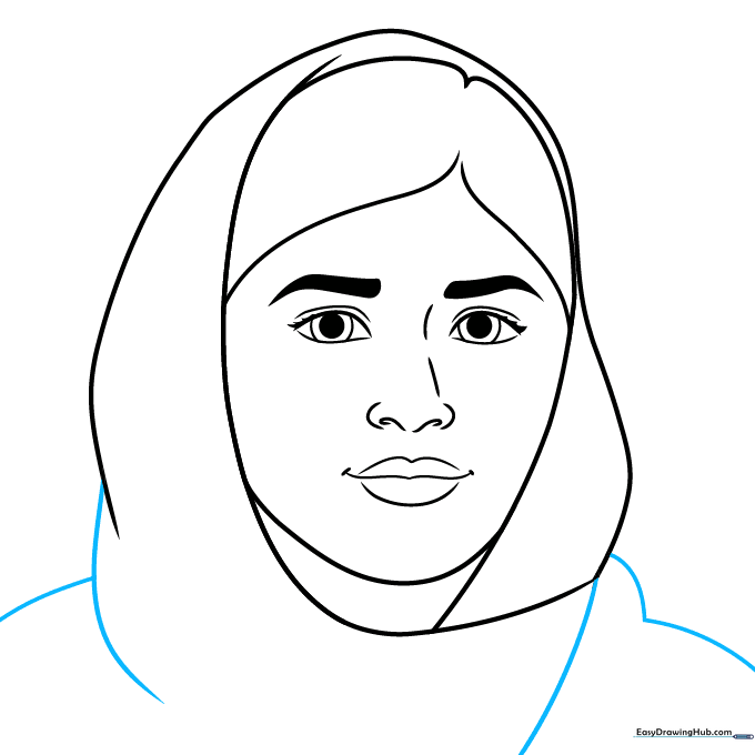 Drawing showing the scarf draping over the shoulders.