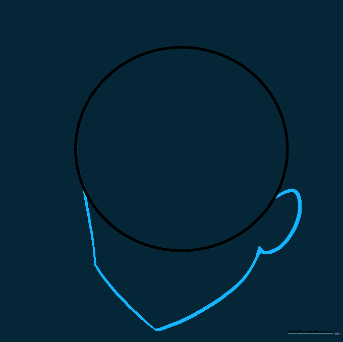 The outline of a manga character's face showing the jawline and ear placement.