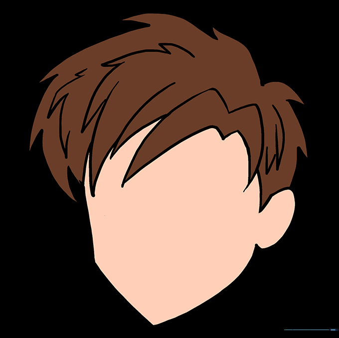 The final colored manga hair drawing with highlights.