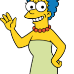 A colorful, finished drawing of Marge Simpson, showcasing her tall blue hair and green dress.