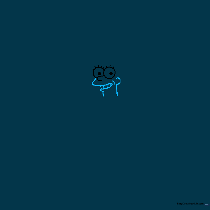 Drawing the outline of Marge Simpson's face, ear, and mouth with teeth details.