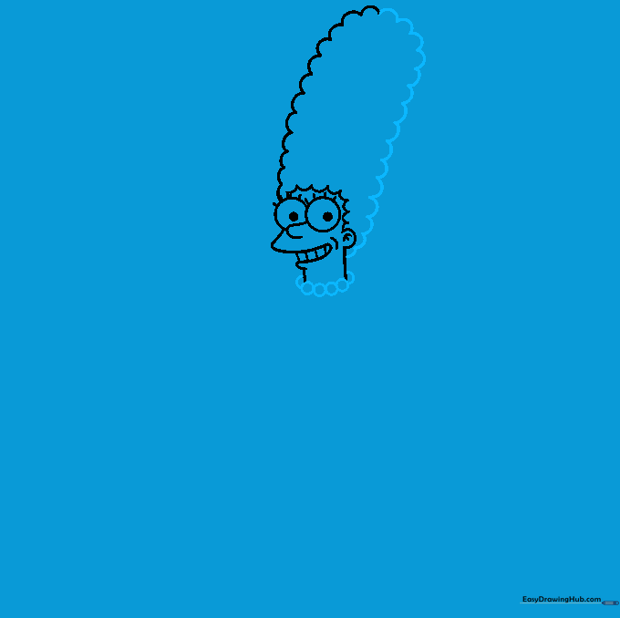 Completing the beehive hair shape and adding a pearl necklace around Marge's neck.