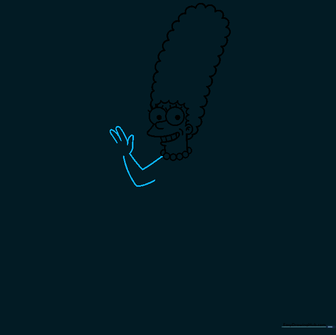 Drawing Marge Simpson's arm and hand using V and U shaped lines.