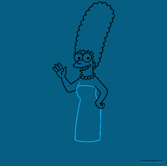 Outlining Marge Simpson's dress with long curved lines.