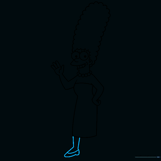 Drawing the first leg and foot of Marge Simpson with a shoe detail.