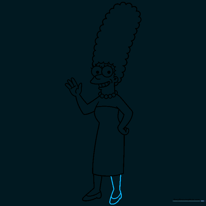 Completing the second leg and foot to finish the Marge Simpson outline.