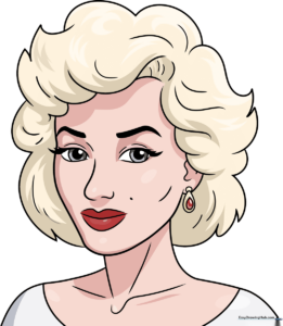 Stylized portrait of Marilyn Monroe, showcasing the completed drawing lesson.