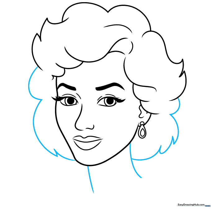 Neck and hair completion showing the frame around the face.