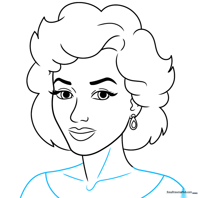 Sketch of shoulders, collarbone, and neckline of a blouse.