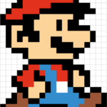 Finished Mario pixel art character in vibrant red and blue colors