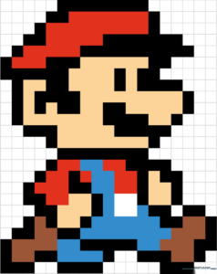 Finished Mario pixel art character in vibrant red and blue colors