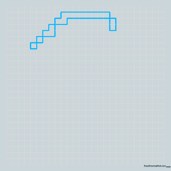 Grid-based outline of Mario's head showing initial square placement for pixel art