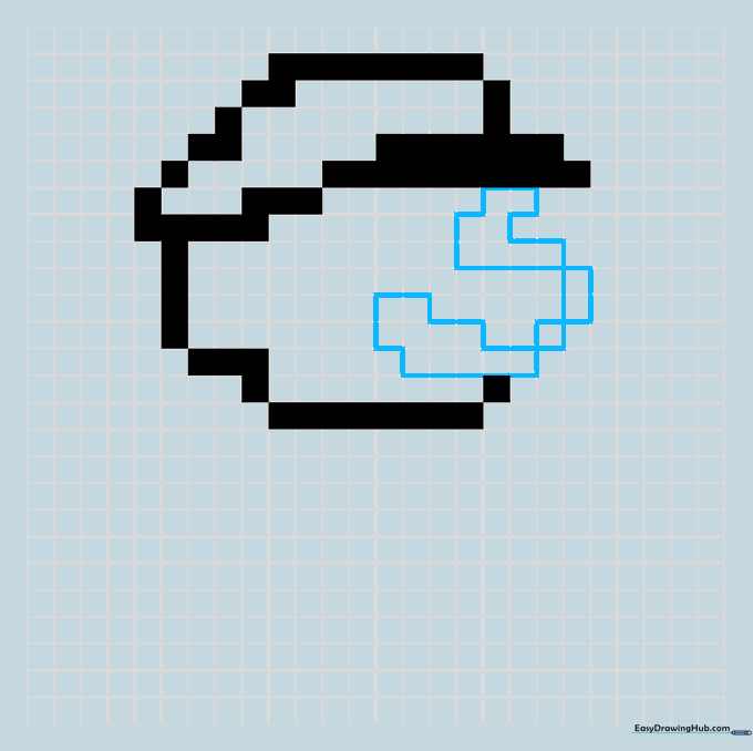 Detailed view of Mario's nose and forehead construction on a grid