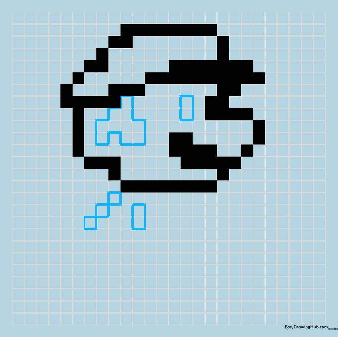 Adding the eye, ear, and hair details to the Mario pixel art character