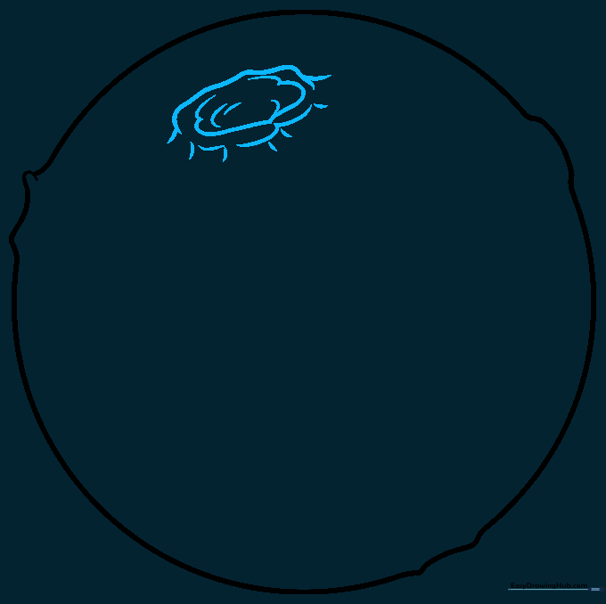Drawing a curved line on the planet surface to represent a crater rim.
