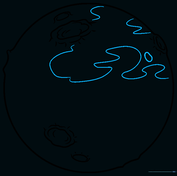 Adding wavy lines and irregular shapes to create a rocky texture on the planet.